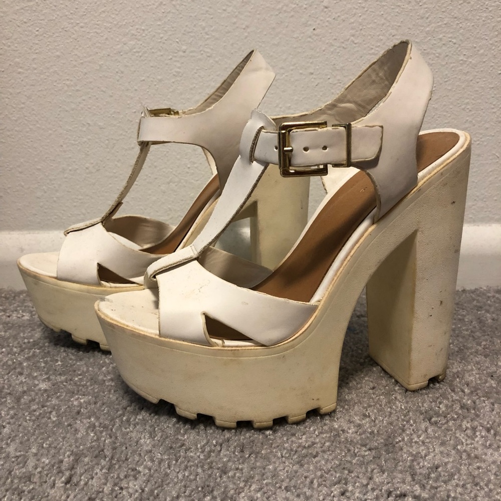 White chunky heels